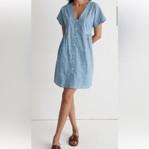 Madewell Button-Front V-Neck Mini Dress Size M